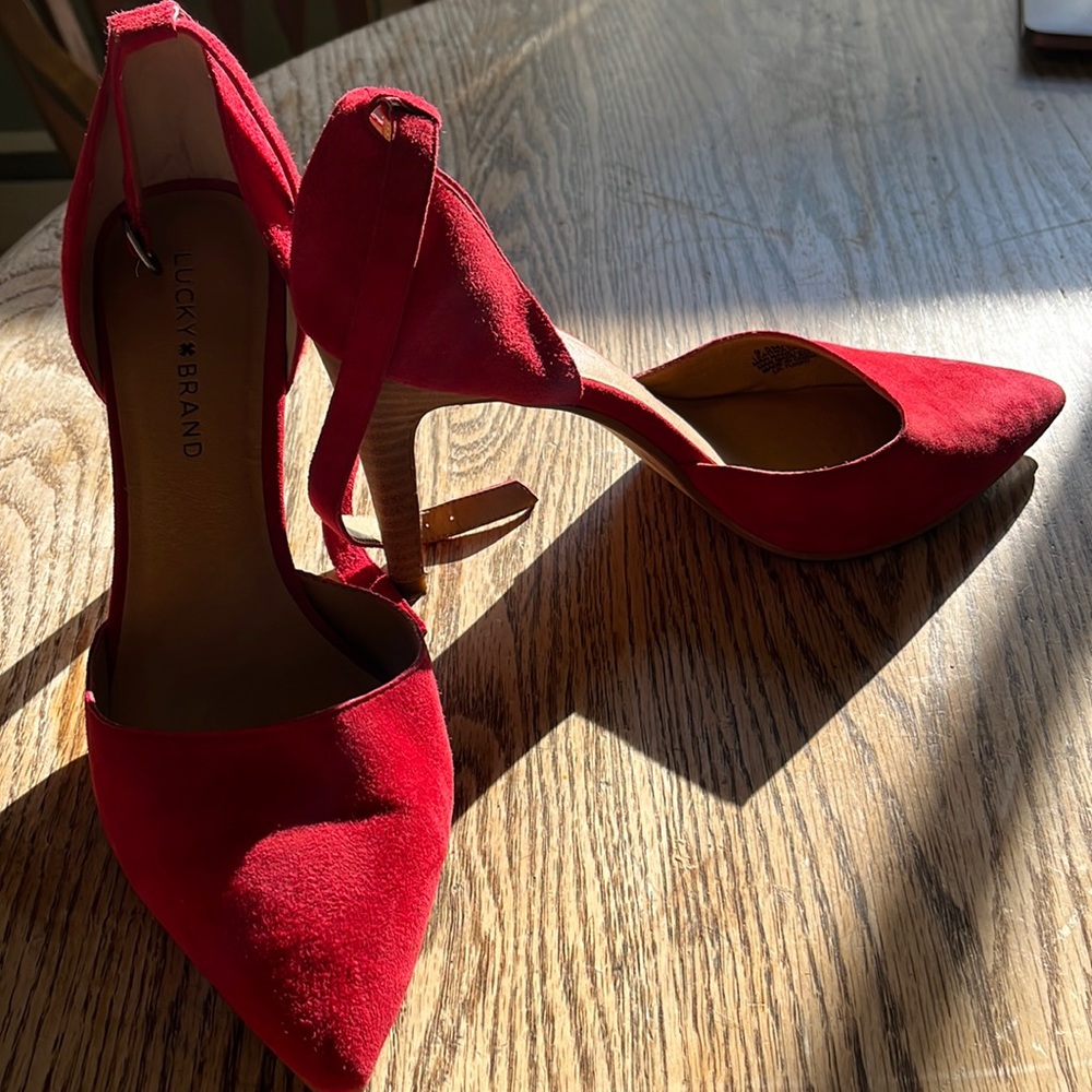 Lucky red suede stilleto heels